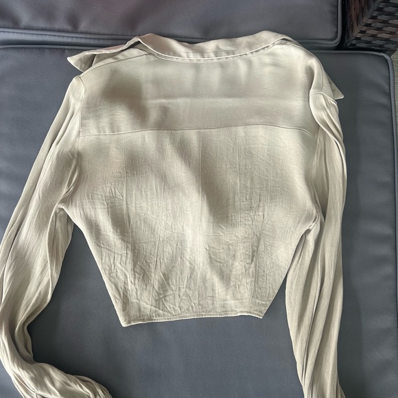 Zara Beige Cropped Twist-Front Long Sleeve Top - Picture 4 of 4